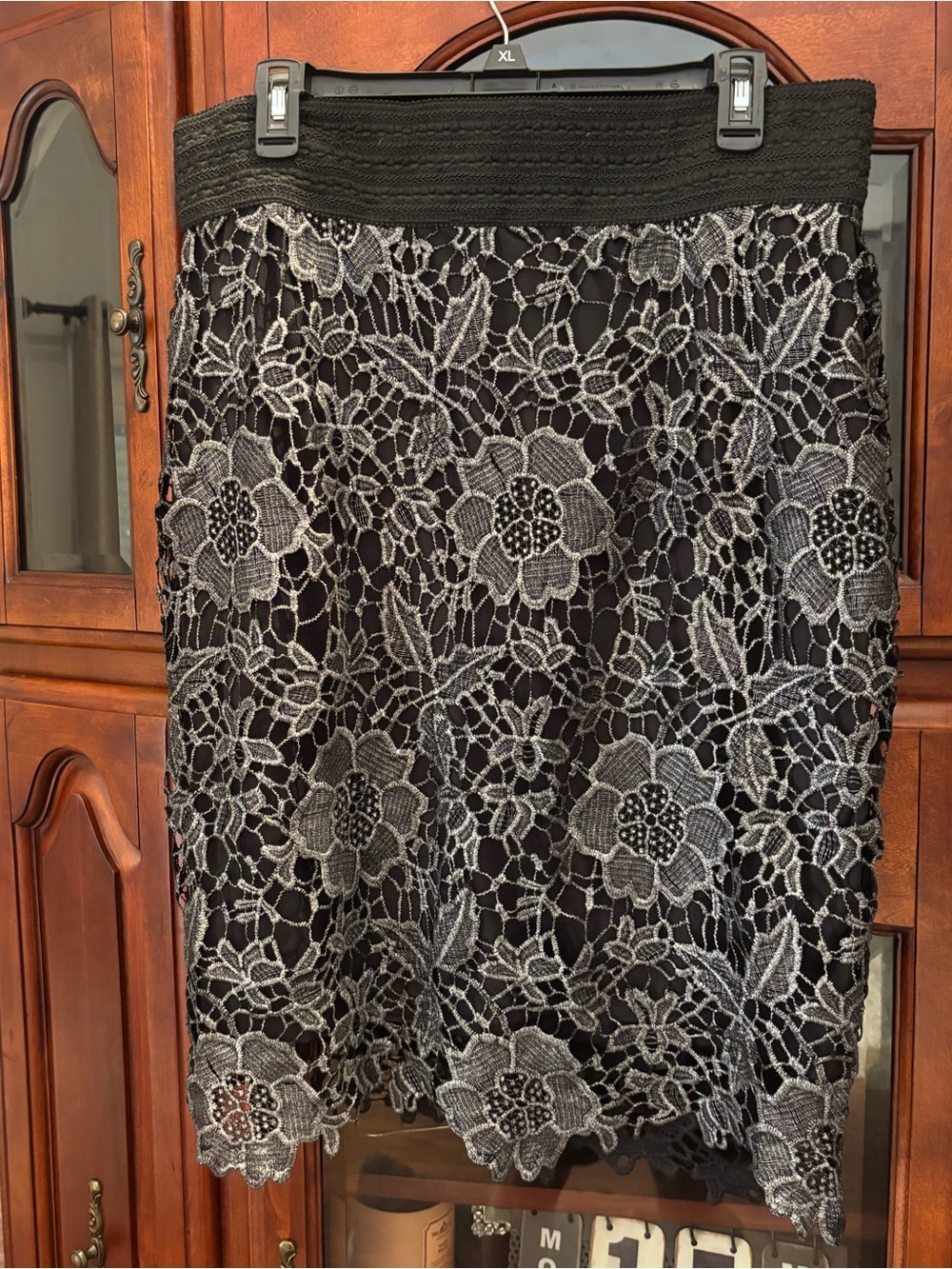 Silver lace Midi Pencil Skirt